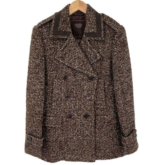 Coach Wool Mohair Blend Tweed Peacoat Brown Women Size 8 - Picture 1 of 12